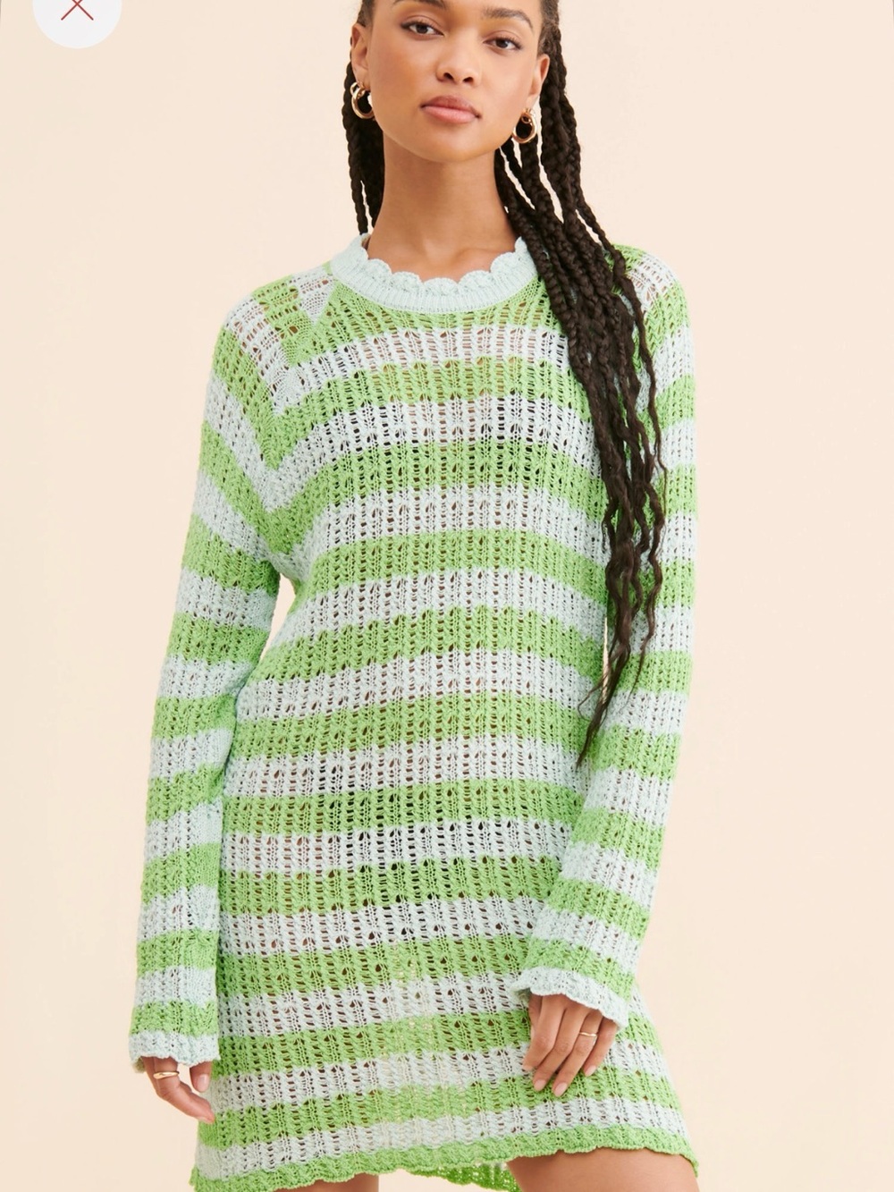 4SI3NNA Light Green and Blue Open-Knit Striped Mini Dress